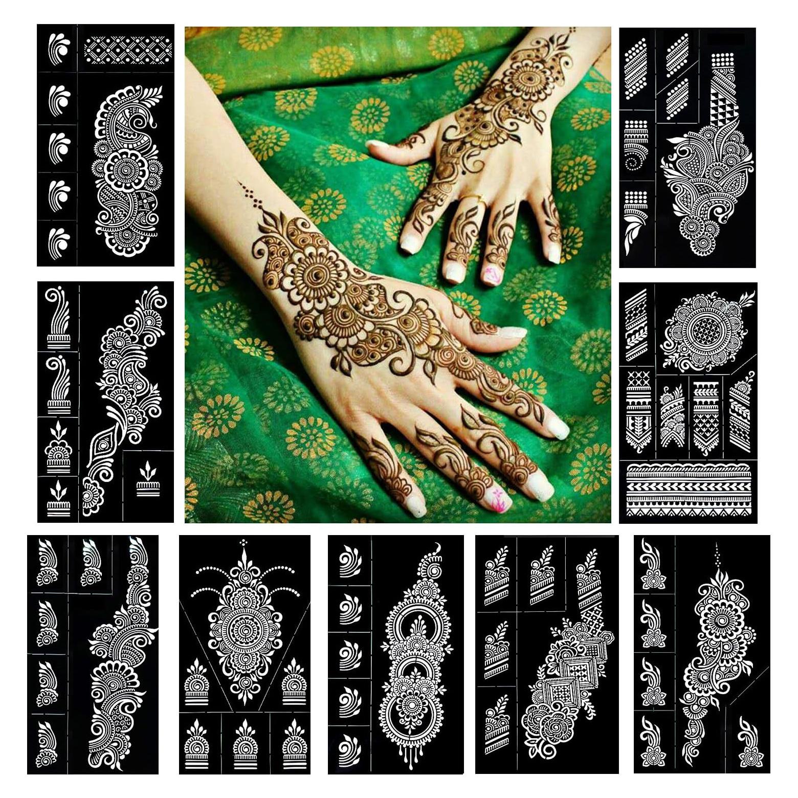 Kit de Plantillas de Tatuaje de Henna QSTOHENA - 9 Hojas 21x12cm