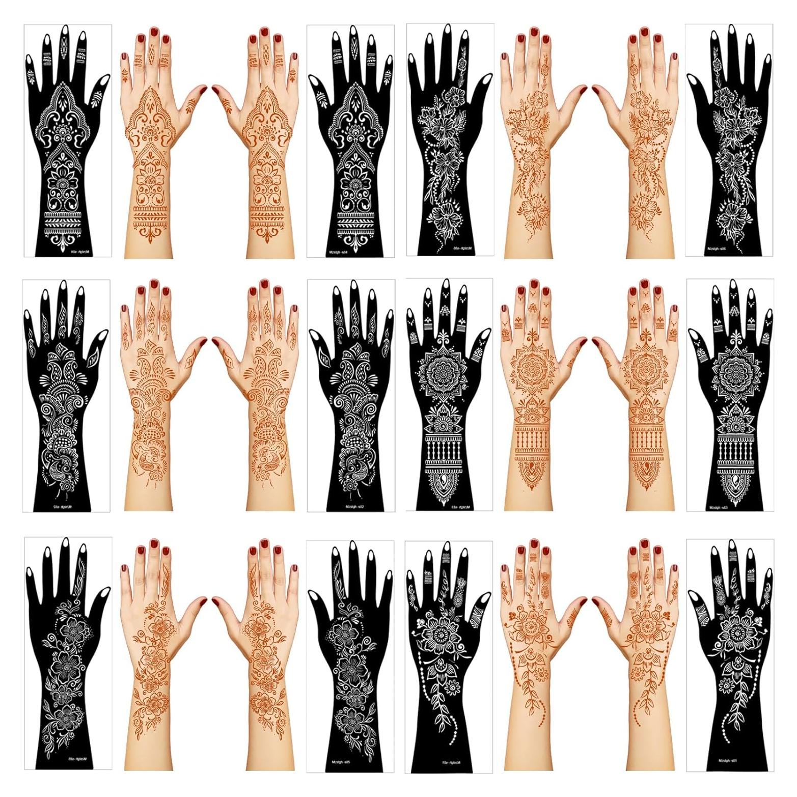 Kit de Plantillas de Tatuajes de Henna Mzstgh - 12 Hojas