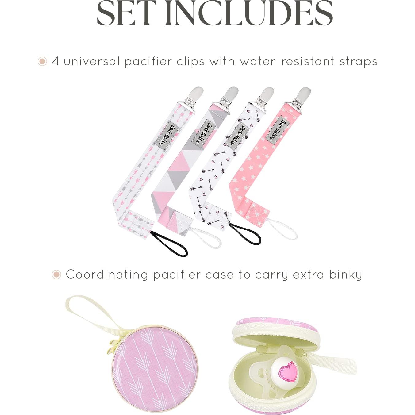 Set de 5 Clips de Chupete Dodo Babies - Rosa y Gris