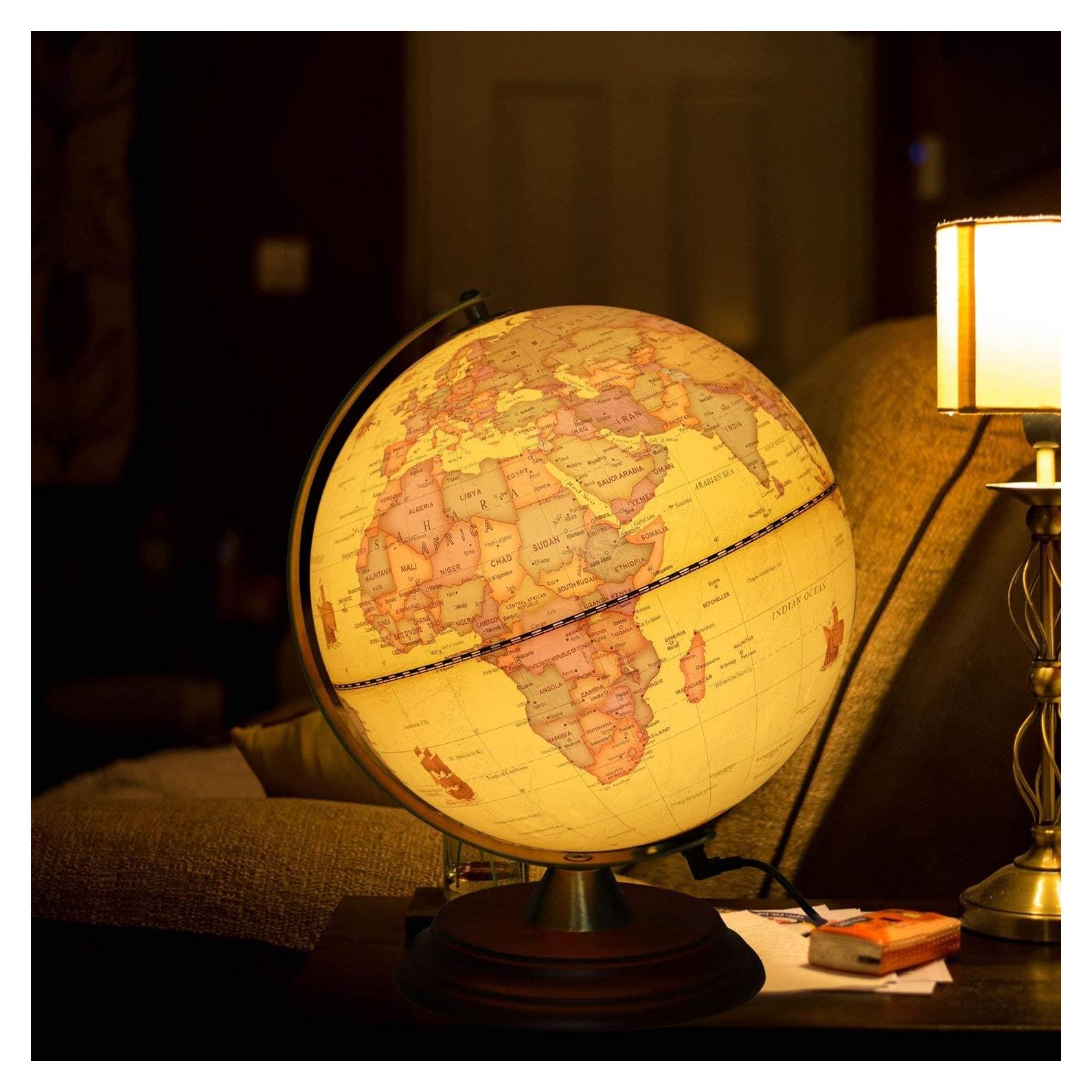 Globo Terráqueo Iluminado 20cm TTKTK con Base de Madera