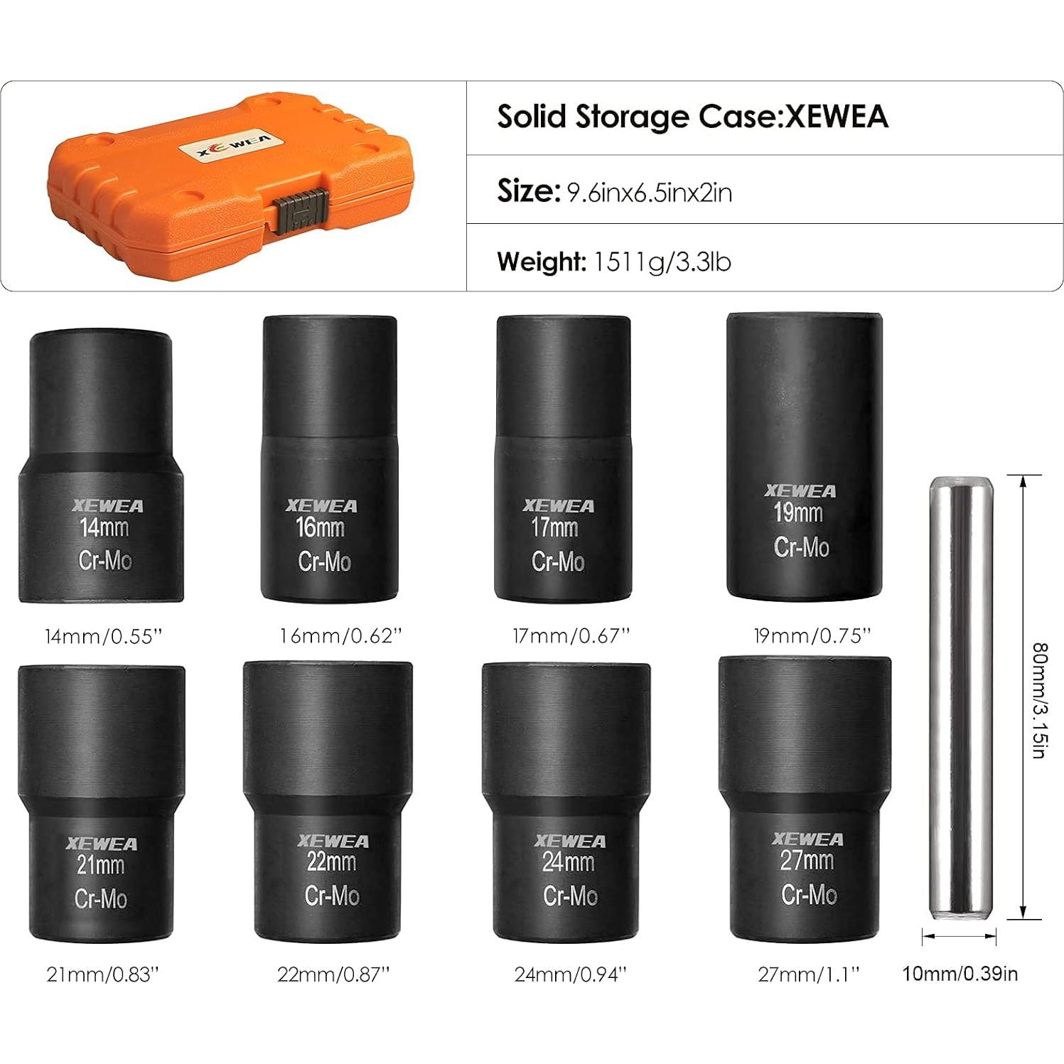 Juego de Extractores de Tuercas XEWEA 9 Piezas 1/2" Drive