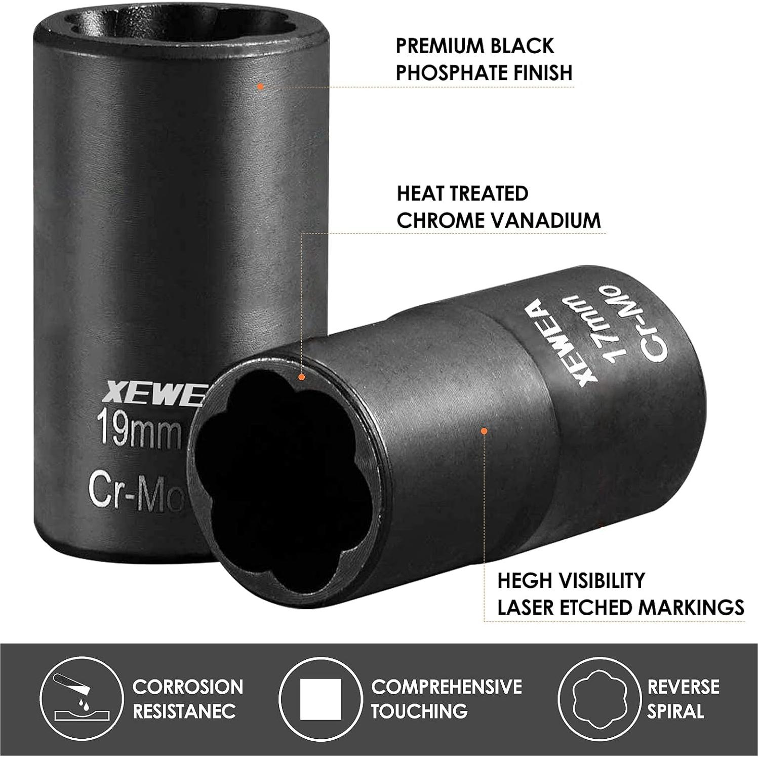 Juego de Extractores de Tuercas XEWEA 9 Piezas 1/2" Drive