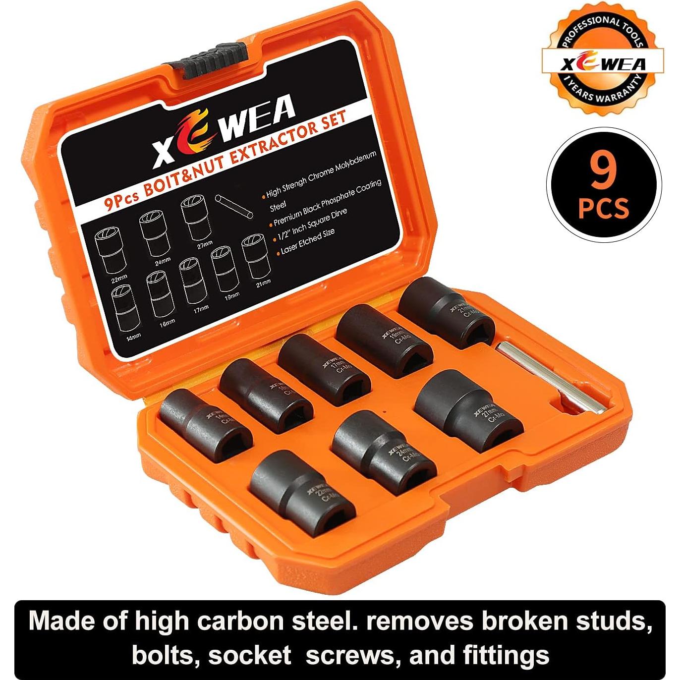 Juego de Extractores de Tuercas XEWEA 9 Piezas 1/2" Drive