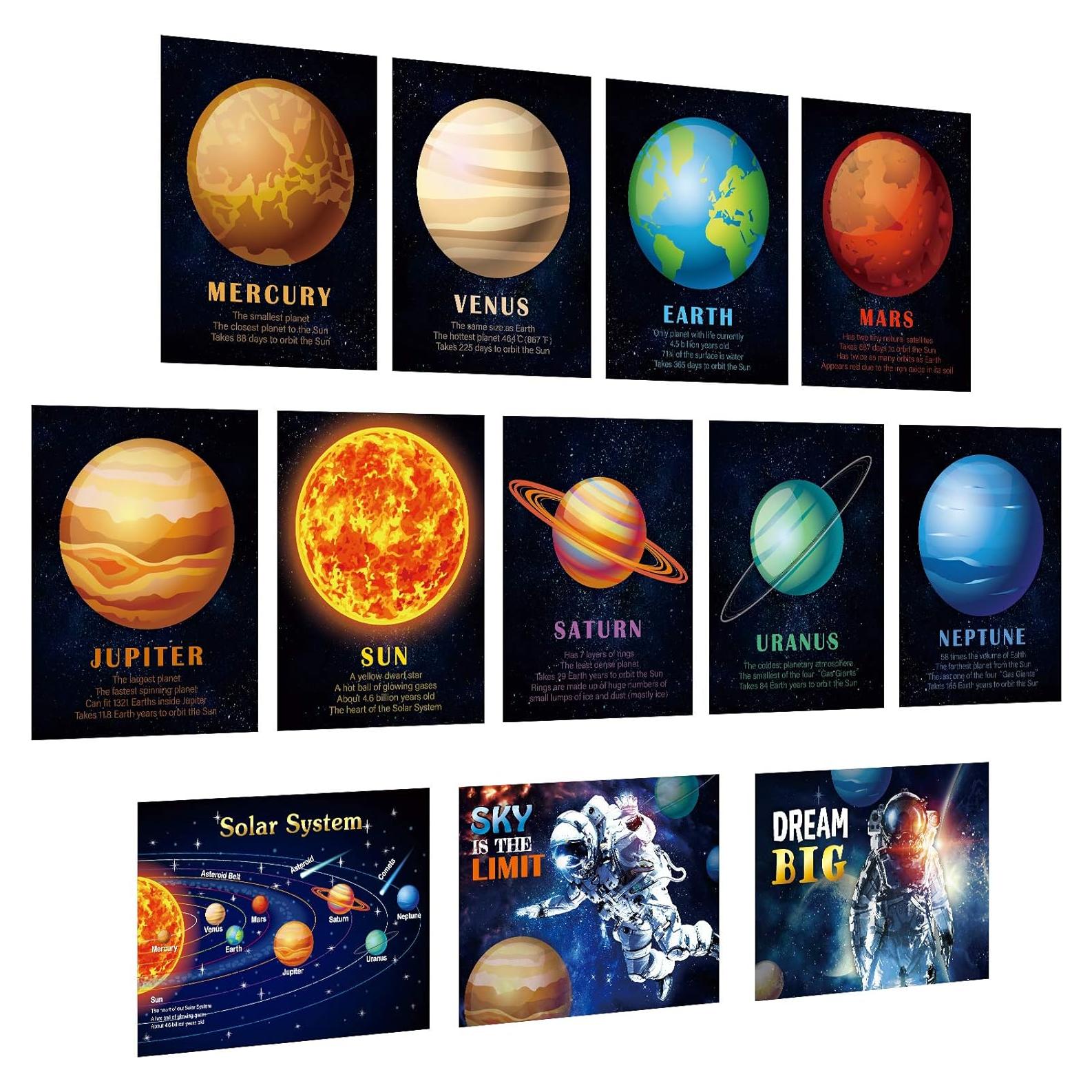 Pósteres Educativos del Sistema Solar Outus - 12 Piezas 36x27 cm