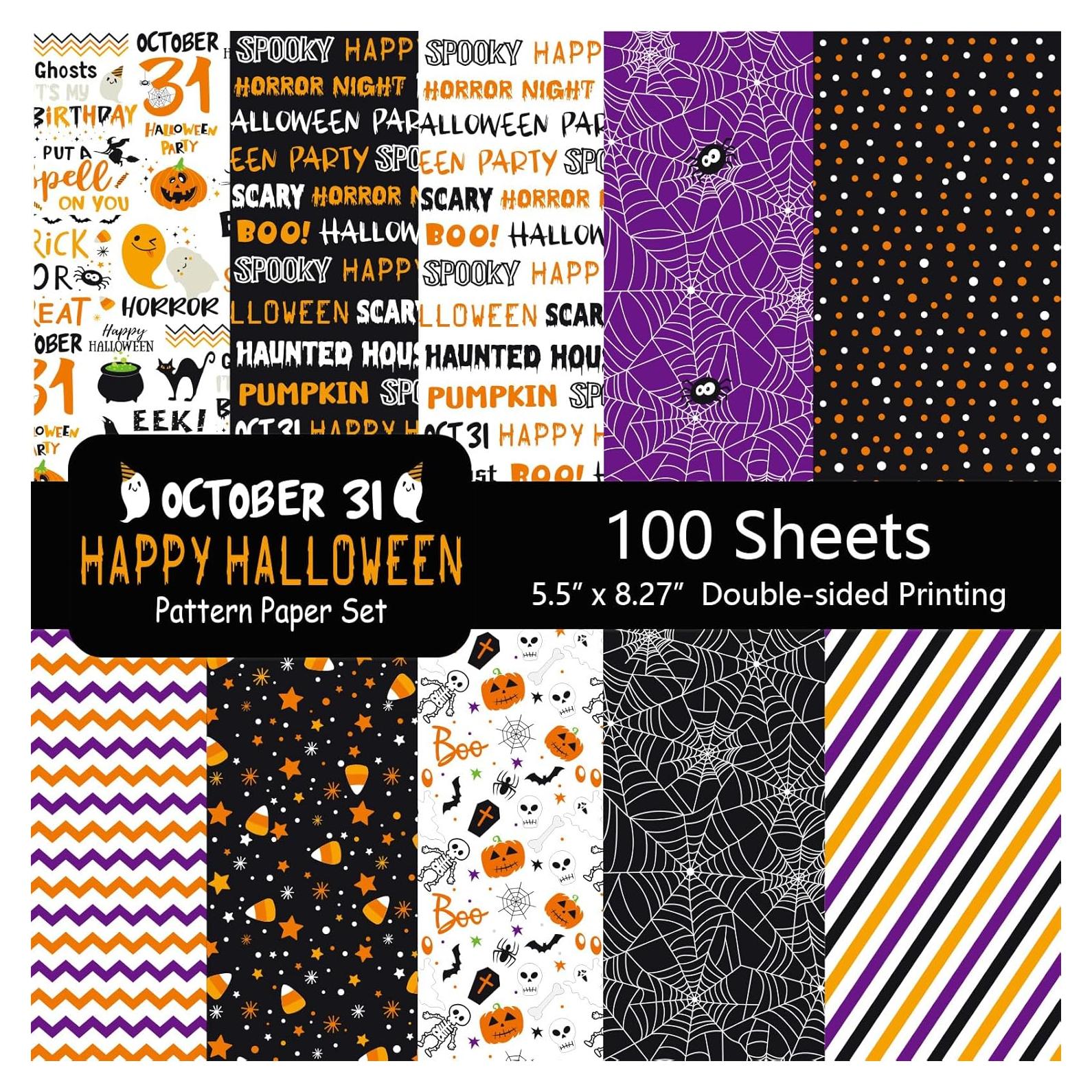 Conjunto de Papel de Patrón Halloween Morcheiong 100 Hojas A5