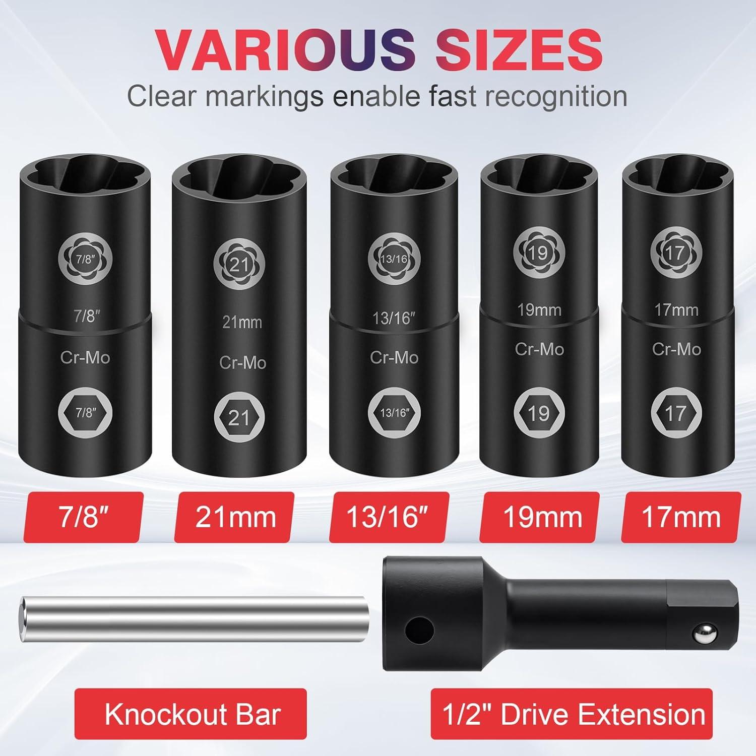 Juego de Herramientas de Extracción de Tuercas de Rueda Bornpye 7 Piezas