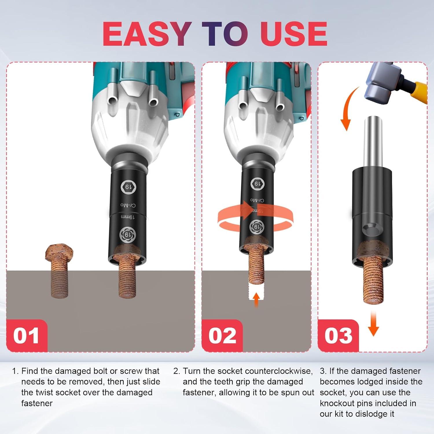 Juego de Herramientas de Extracción de Tuercas de Rueda Bornpye 7 Piezas