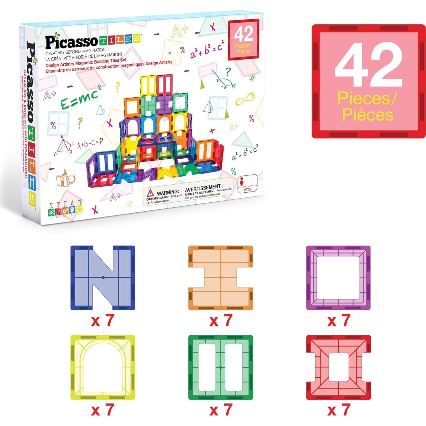 PicassoTiles 42 Piezas Azulejos Magnéticos Transparentes Juguete STEM