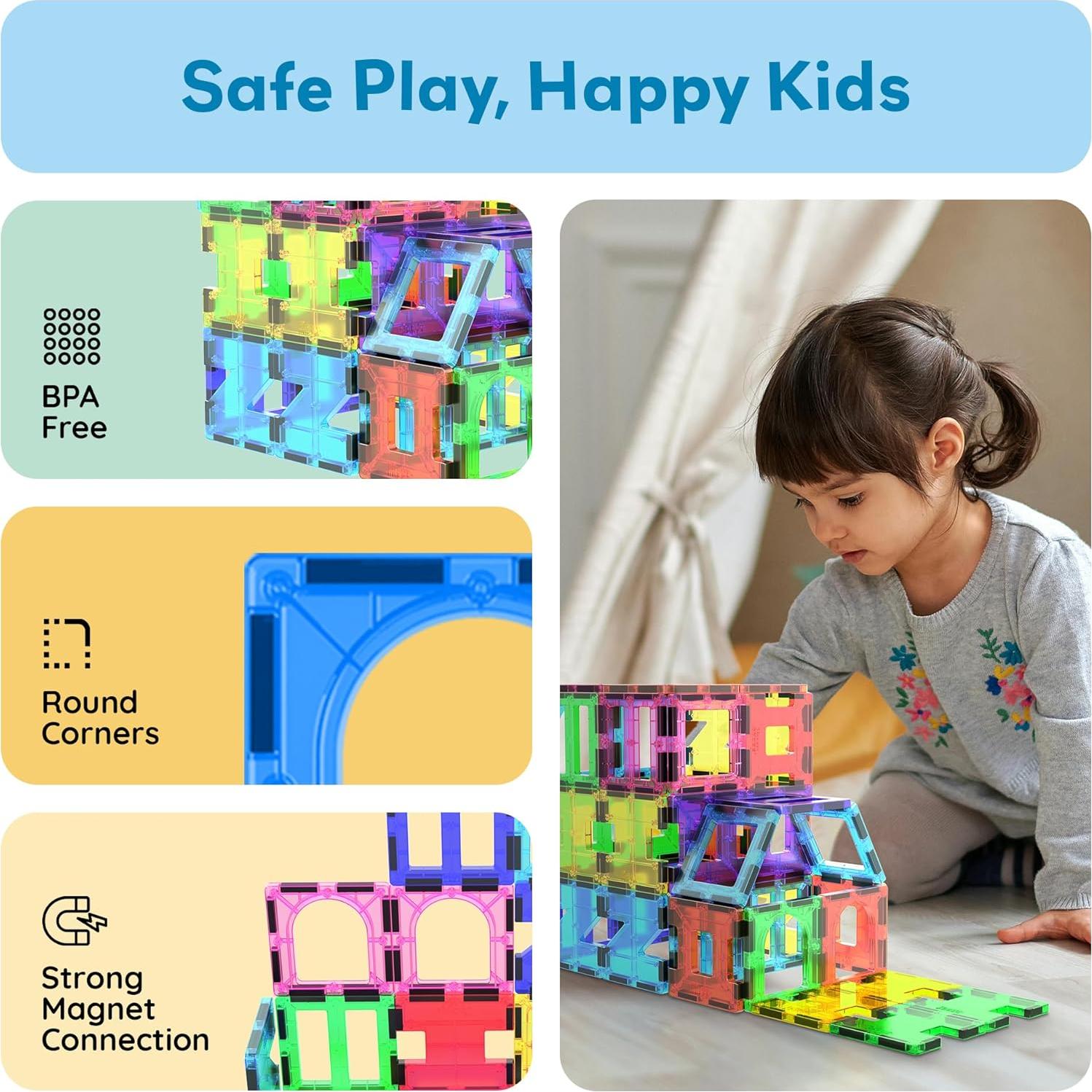 PicassoTiles 42 Piezas Azulejos Magnéticos Transparentes Juguete STEM