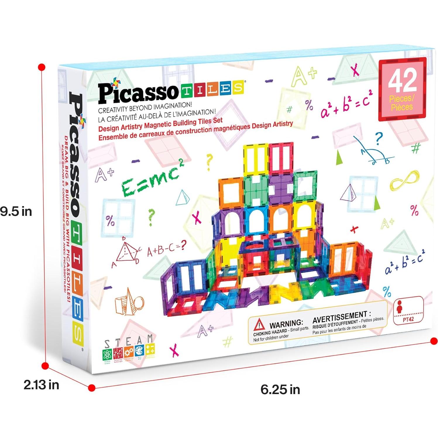 PicassoTiles 42 Piezas Azulejos Magnéticos Transparentes Juguete STEM