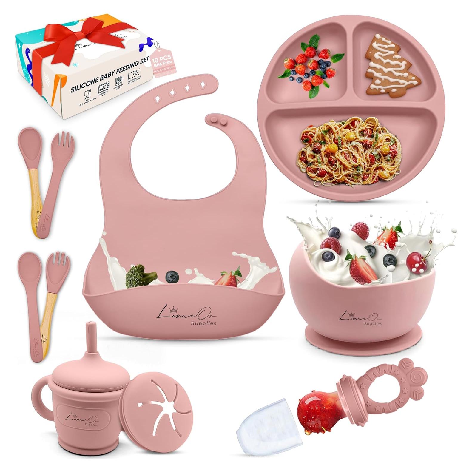Set de Alimentación de Silicona 10 Piezas LimeOr Rosa