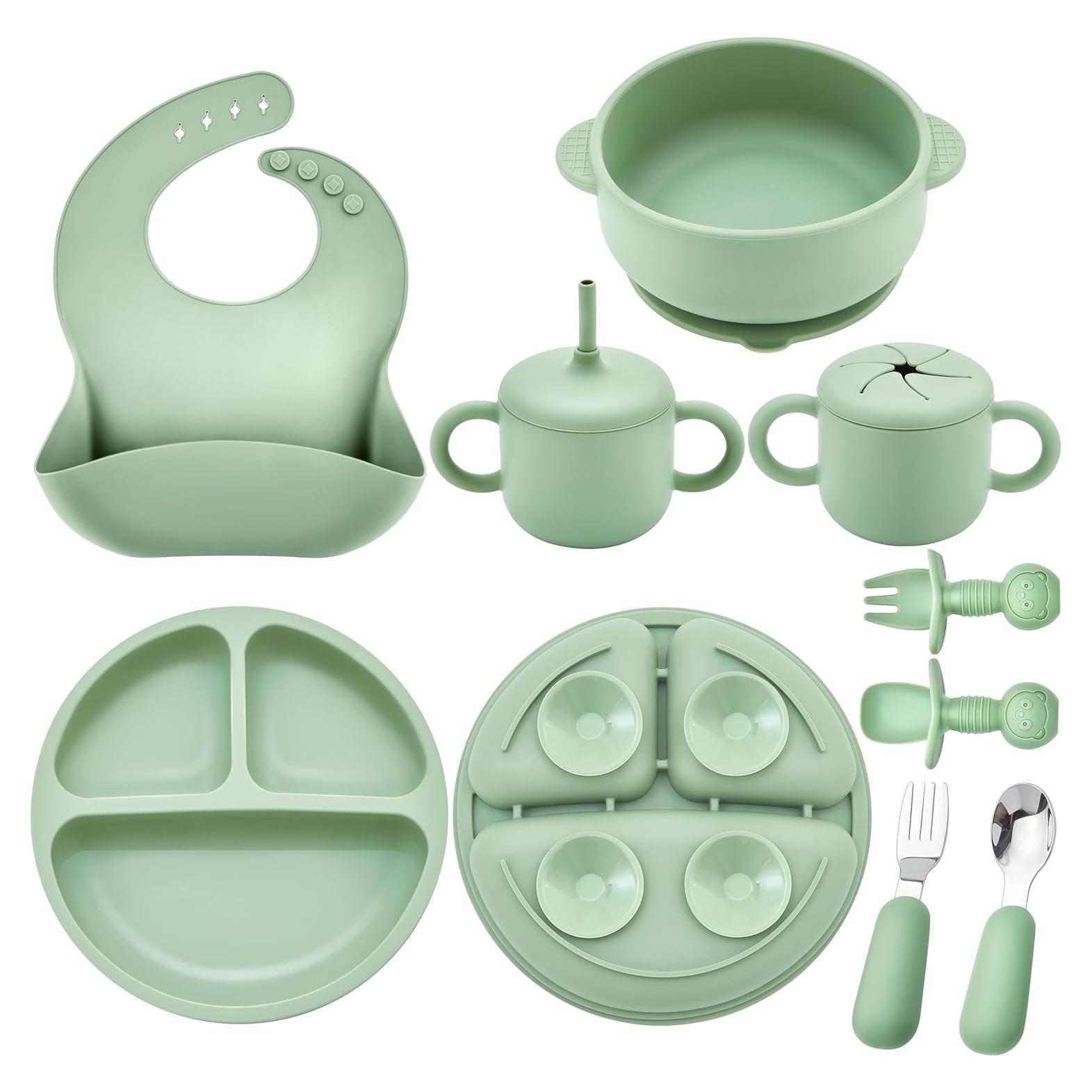 Juego de Alimentación Silicona Bufims 10 Piezas Verde 6+ Meses