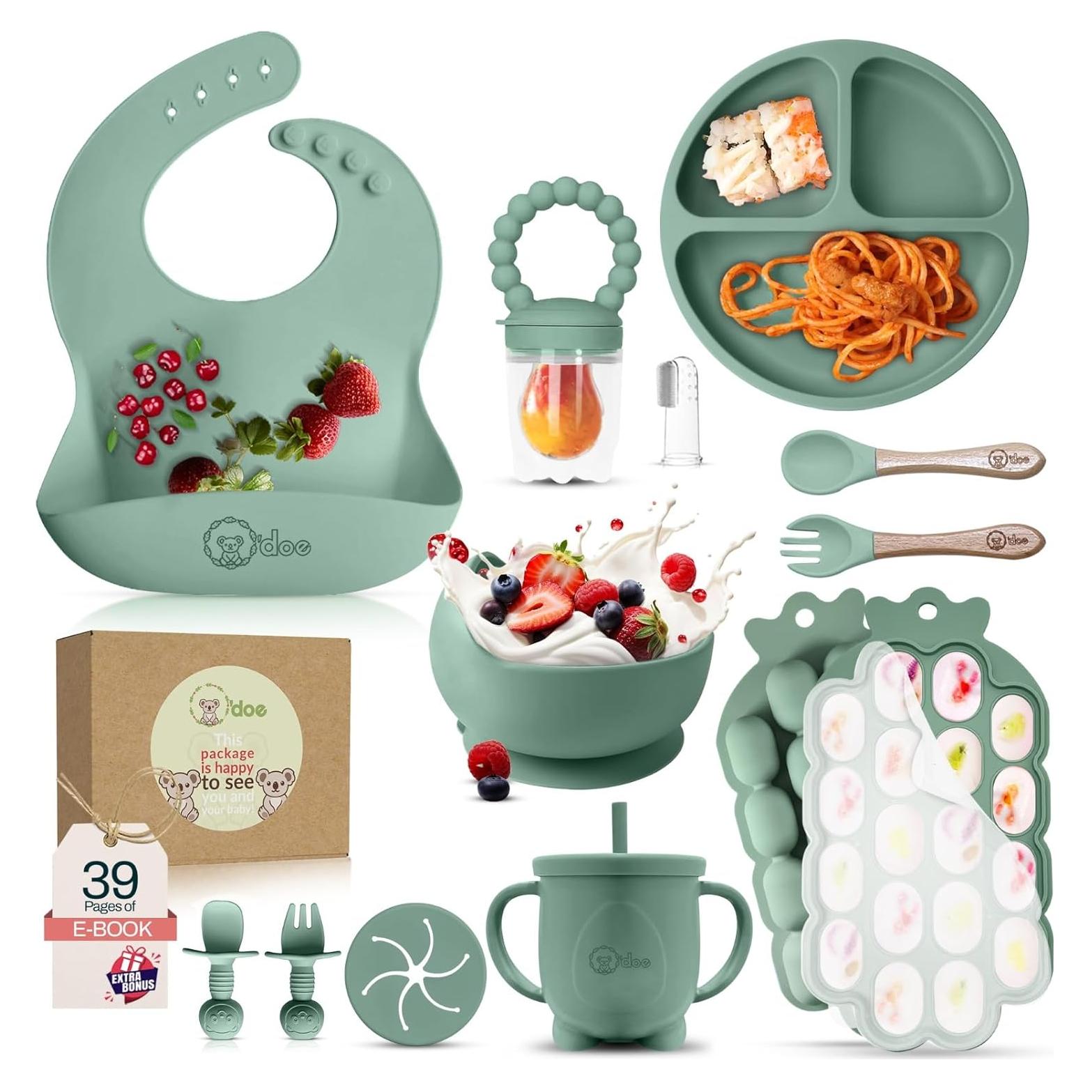 Juego de Alimentación O'doe 15 Piezas Silicona Bebé Verde
