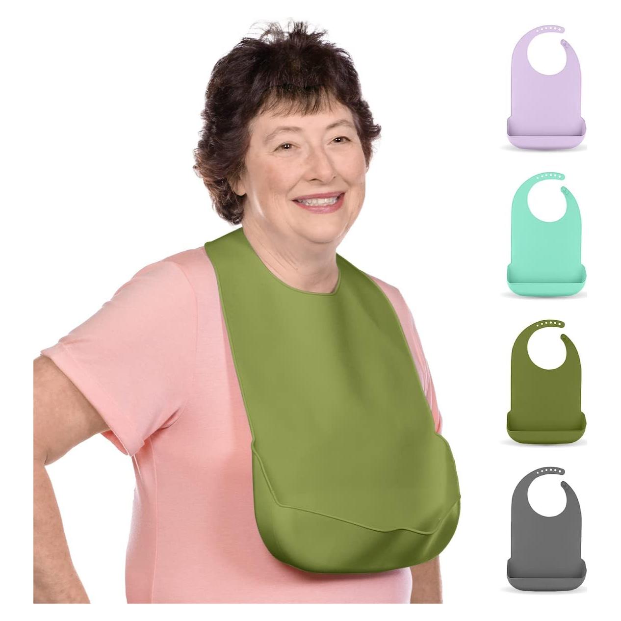 Babero de Silicona para Adultos BraceAbility Verde Cazador