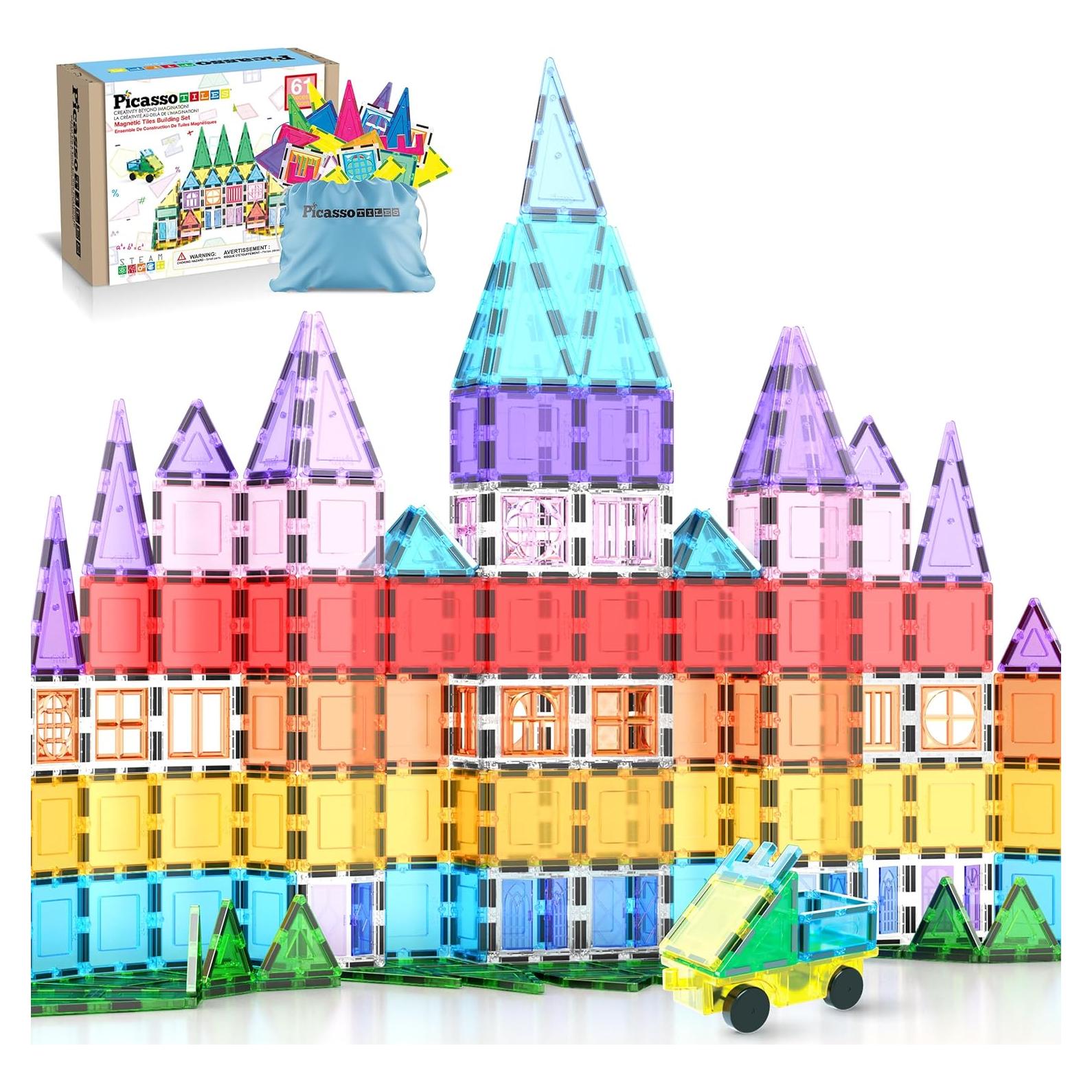 PicassoTiles Juego de Bloques Magnéticos 61 Piezas STEM 3+