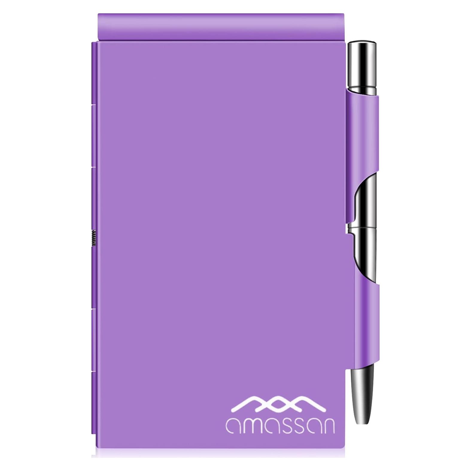 Cuaderno Mini de Metal Amassan Púrpura con Bolígrafos y 60 Páginas