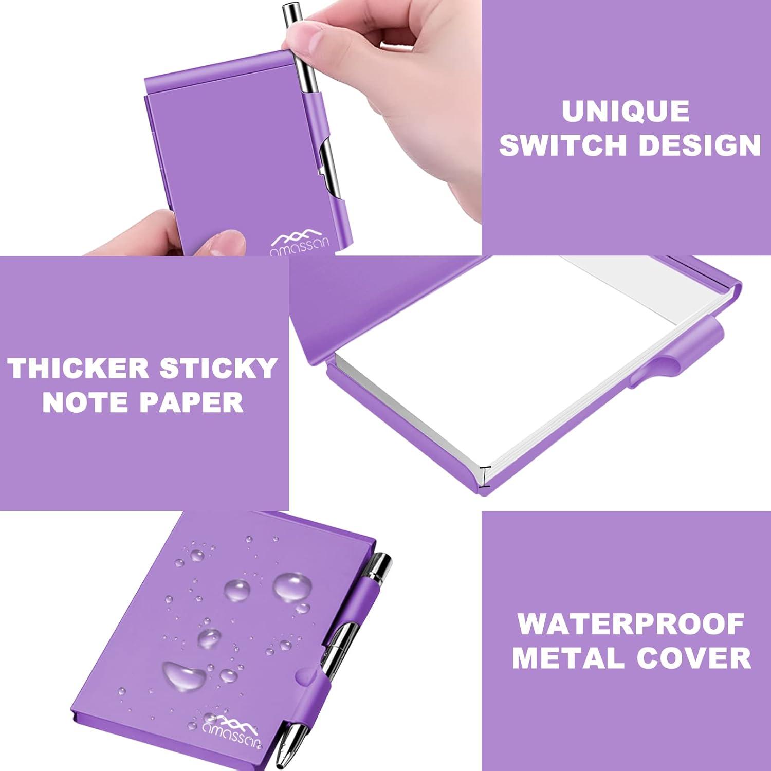 Cuaderno Mini de Metal Amassan Púrpura con Bolígrafos y 60 Páginas