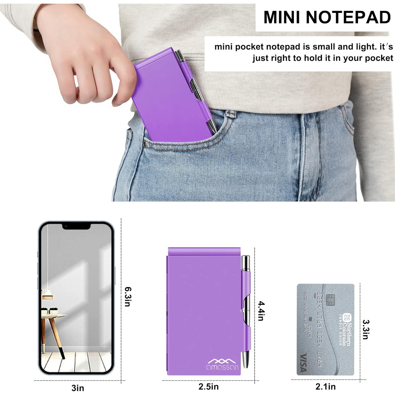 Cuaderno Mini de Metal Amassan Púrpura con Bolígrafos y 60 Páginas