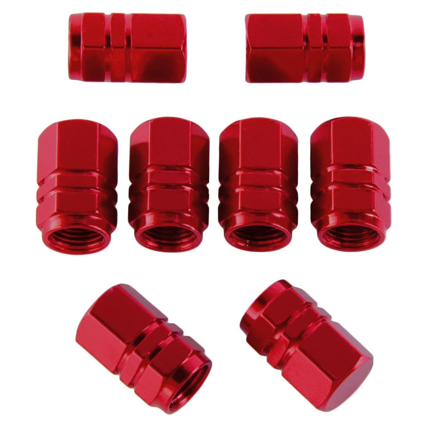Tapas de Válvula de Neumático EBOOT 8 Piezas Hexagonales Rojas