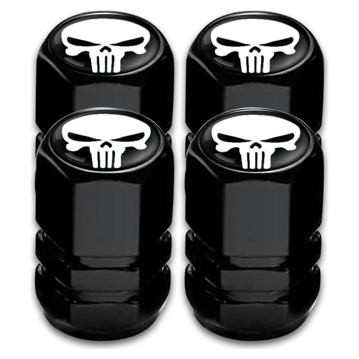 4 Tapas de Válvula de Neumático Sodcay Calavera Metal Blanco