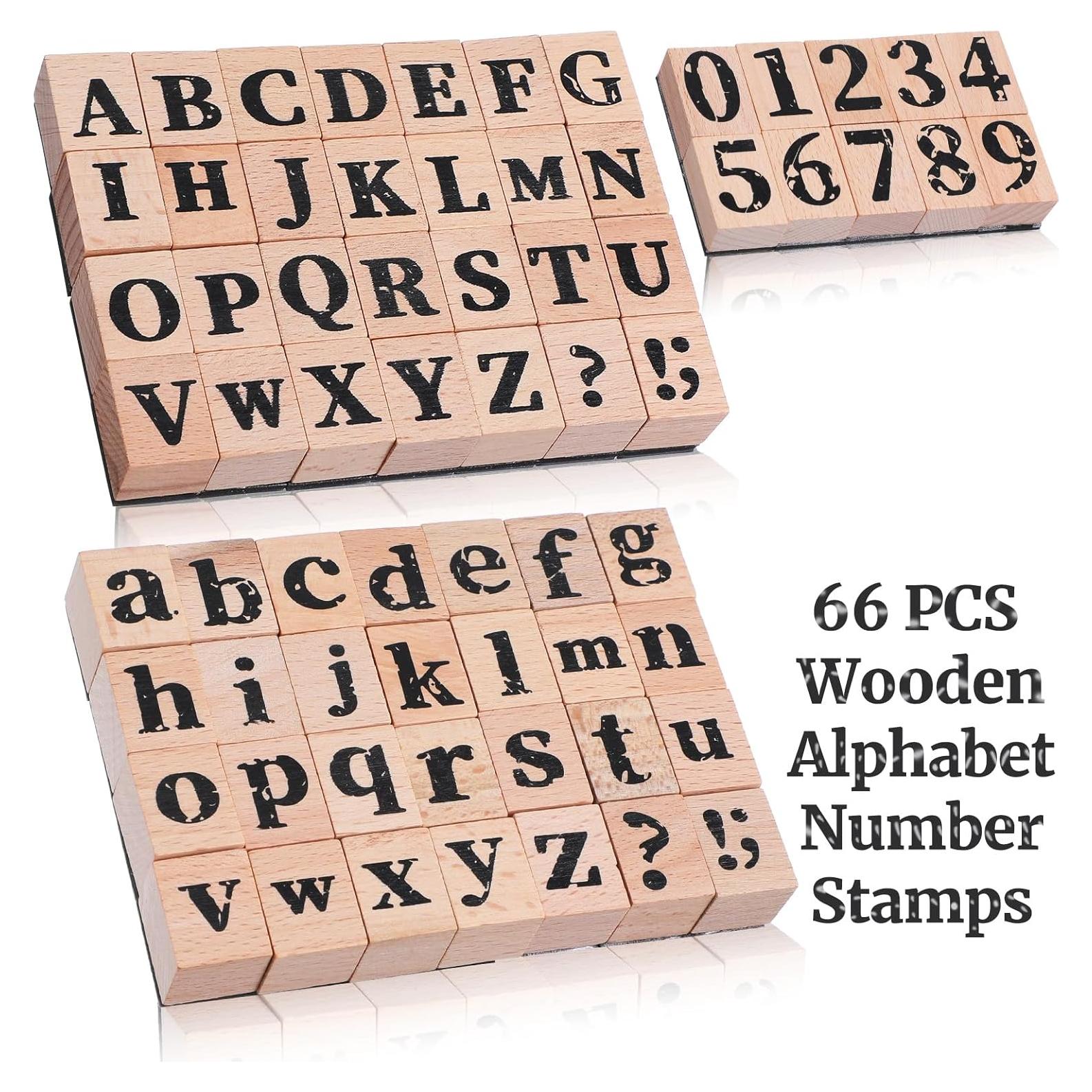 66 Sellos de Alfabeto y Números de Madera Mekueeex