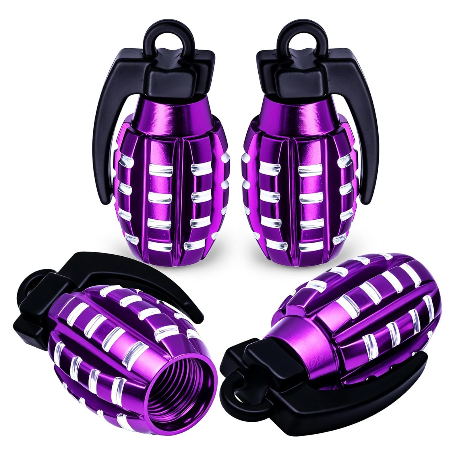 4 Tapones de Válvula de Neumático MEAJOO de Aluminio Púrpura