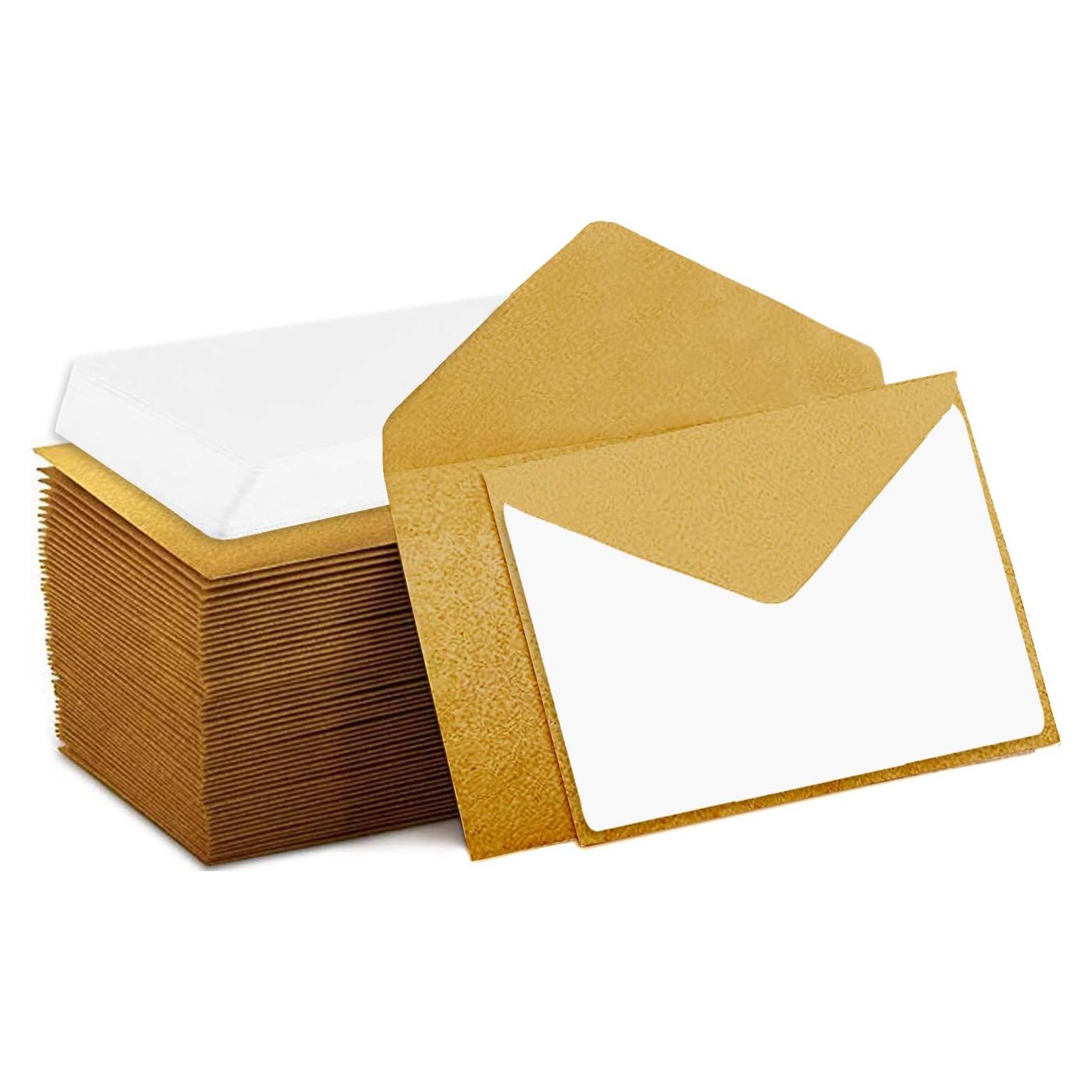 140 Mini Sobres Dorados con Tarjetas Blancas 10.16x6.86cm