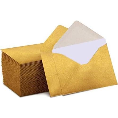140 Mini Sobres Dorados con Tarjetas Blancas 10.16x6.86cm