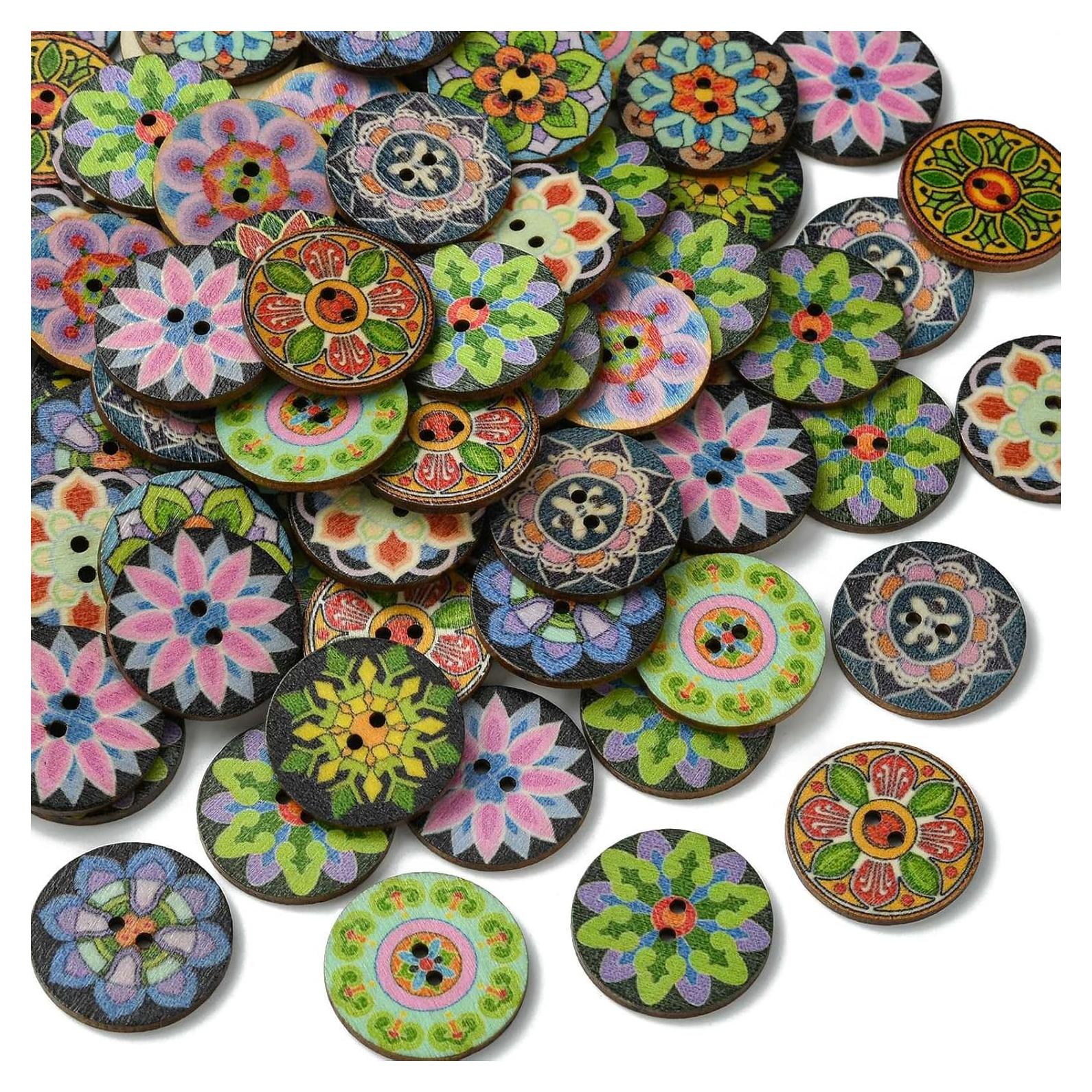 KitBeads 200 Botones de Flores de Madera 25mm para DIY