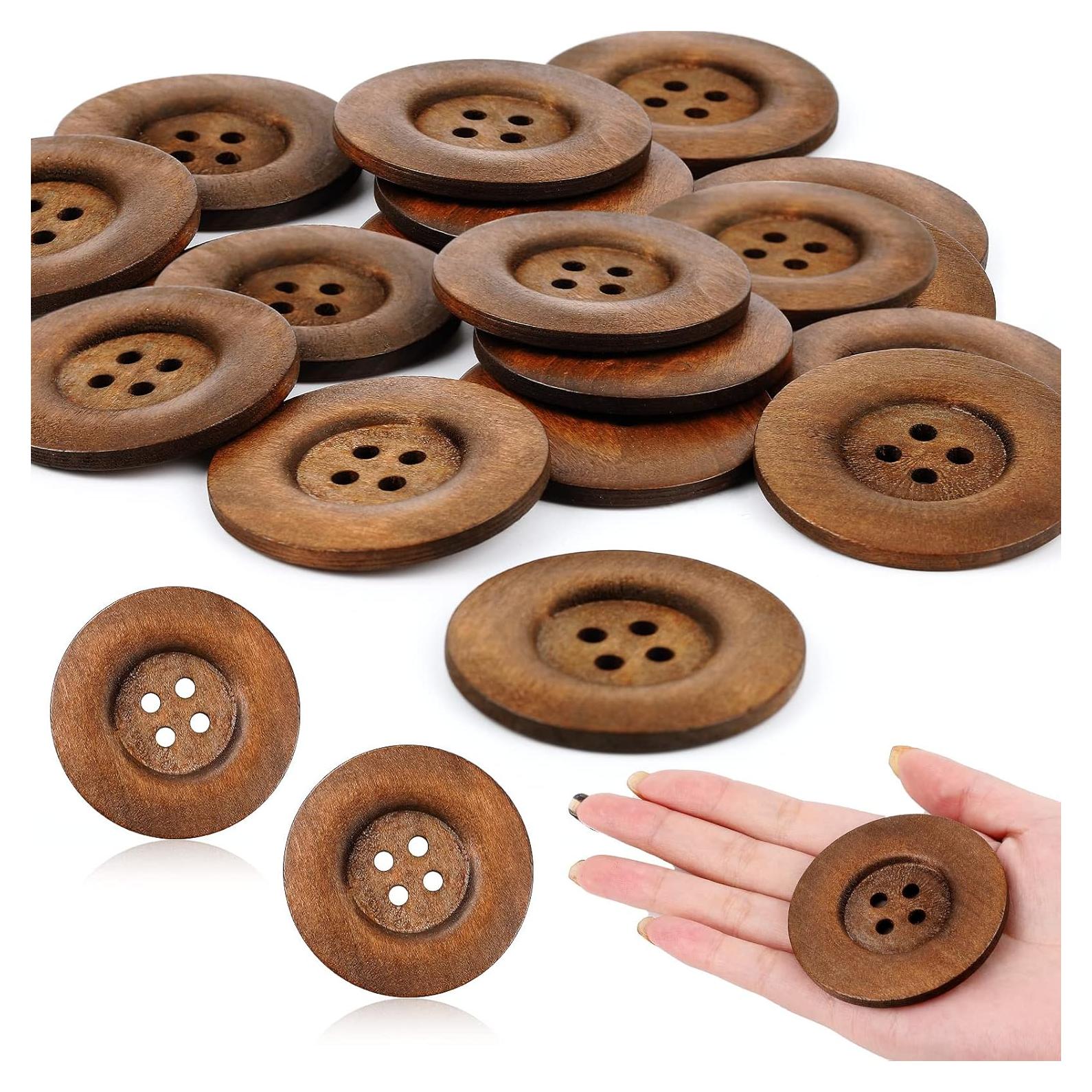 30 Botones de Madera MTLEE 6 cm Redondos 4 Agujeros Marrón