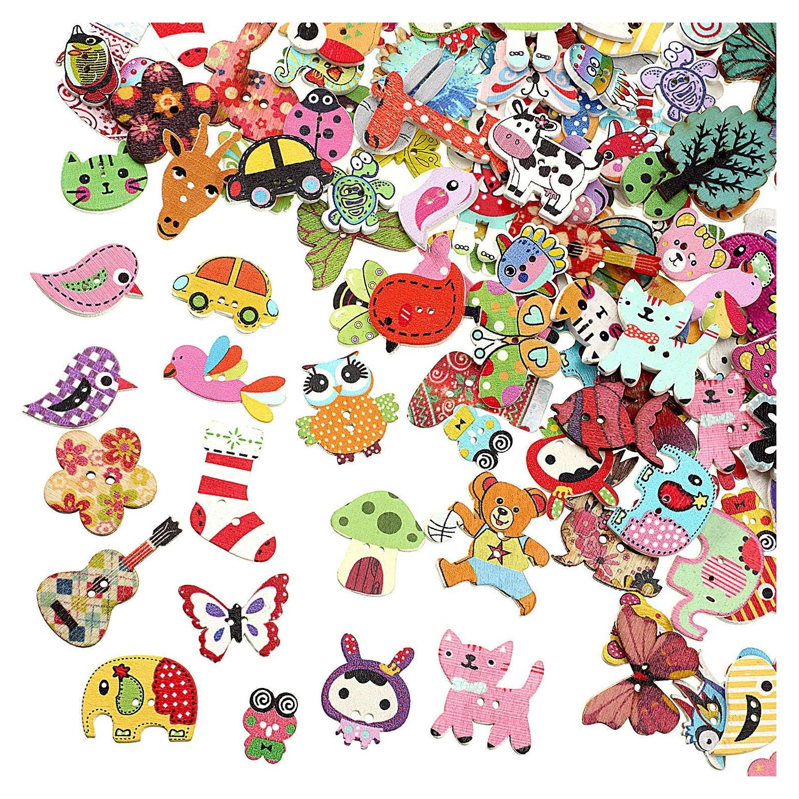 200 Botones de Madera Animales WILLBOND 1.5-3.0 cm DIY