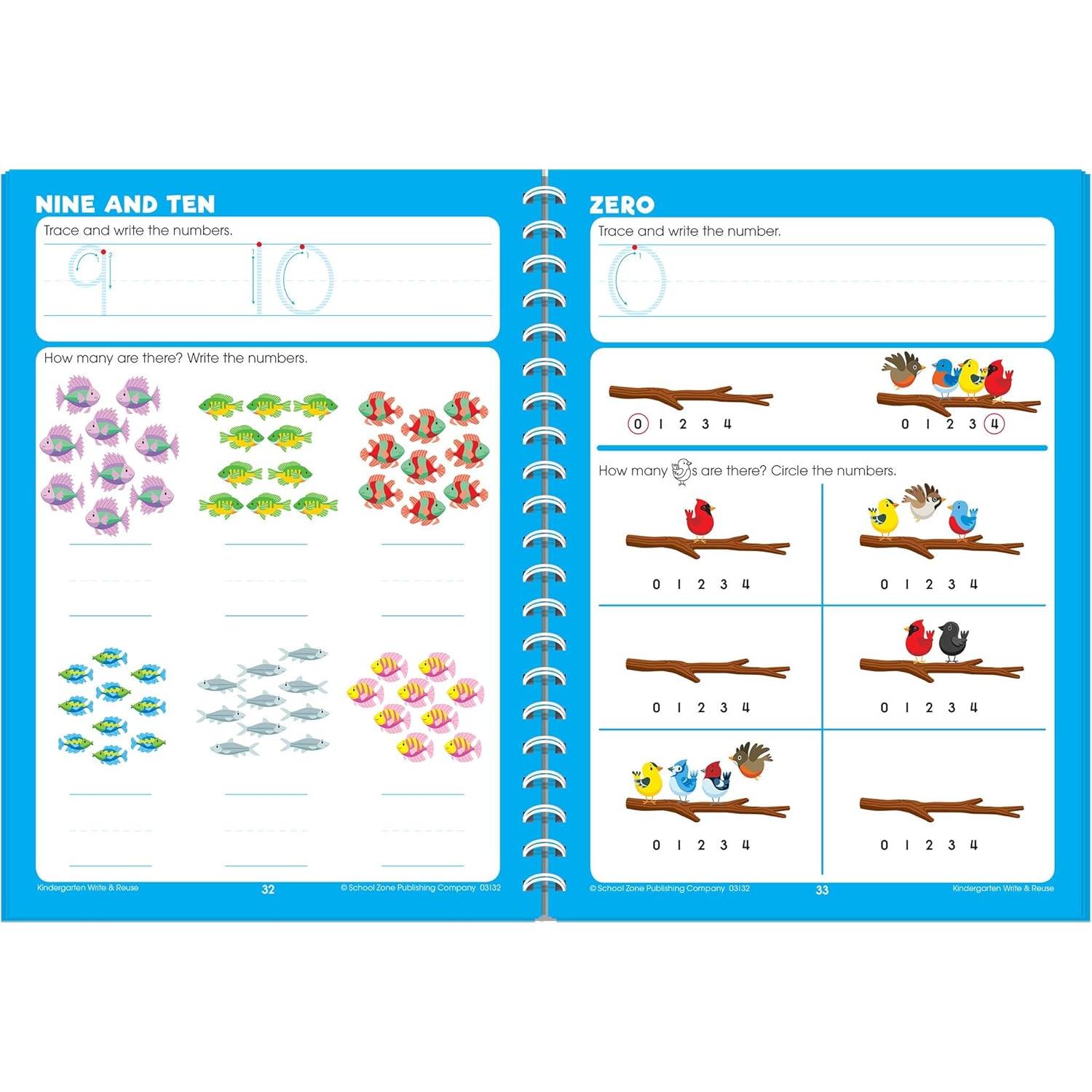 School Zone Kindergarten Write & Reuse Workbook: 52 Wipe-Clean Pages, Spiral Bound, Write-On Learning, Write & Wipe, Early Math, Includes Dry Erase Marker (School Zone Write & Reuse Workbook)