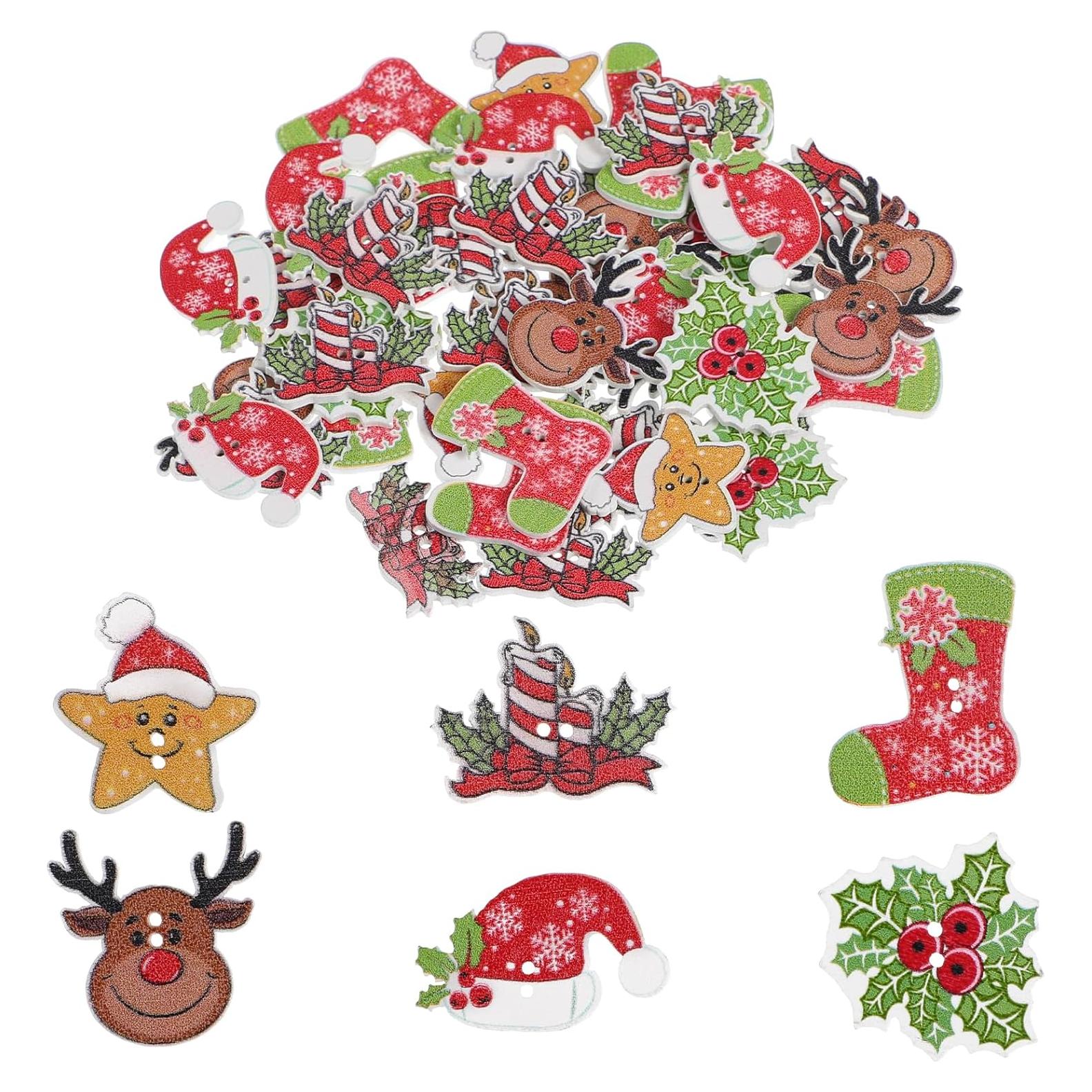 Botones de Madera Navideños Ciieeo 50pcs Adornos Manualidades