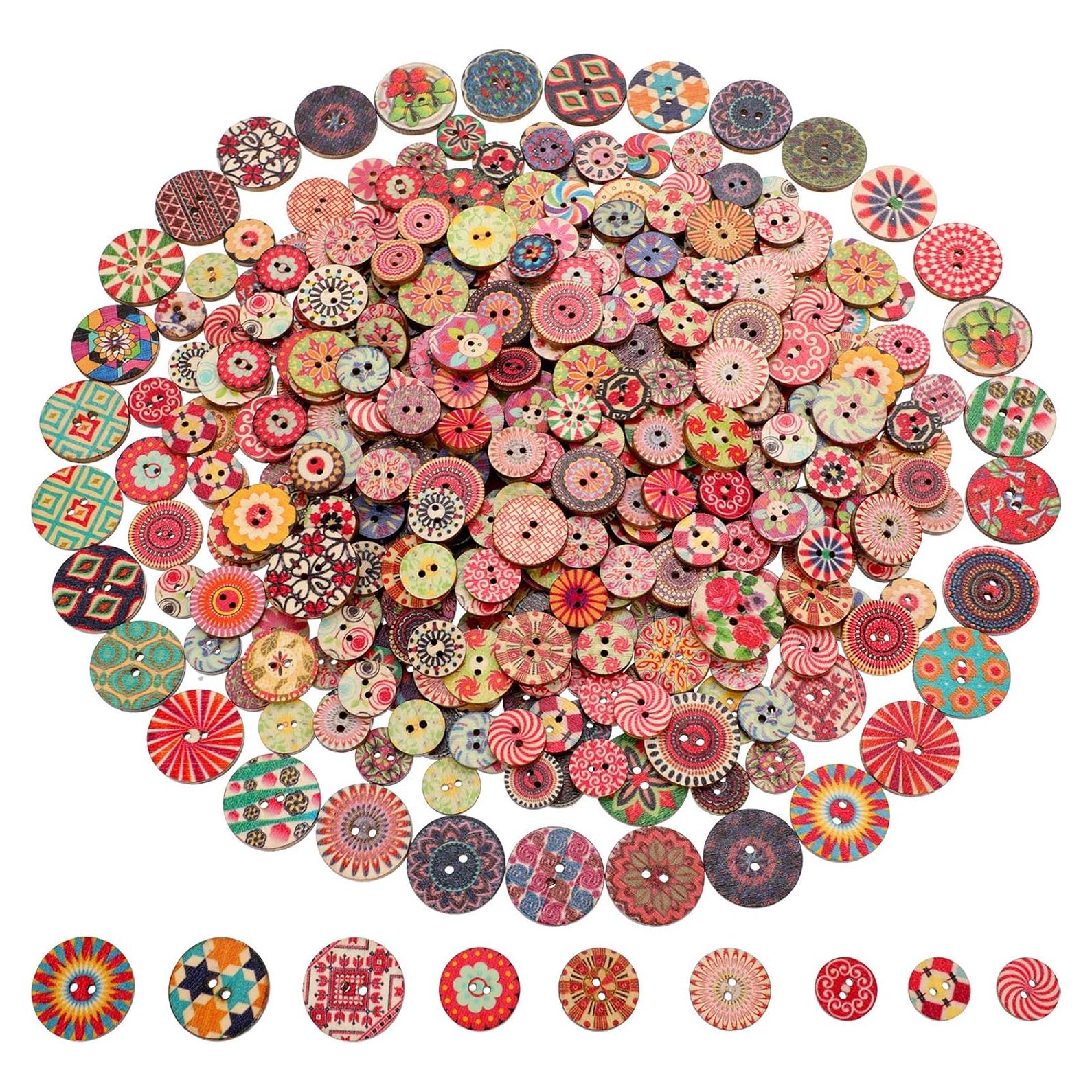 Botones de Madera Floral WILLBOND 500 Piezas 15-25 mm