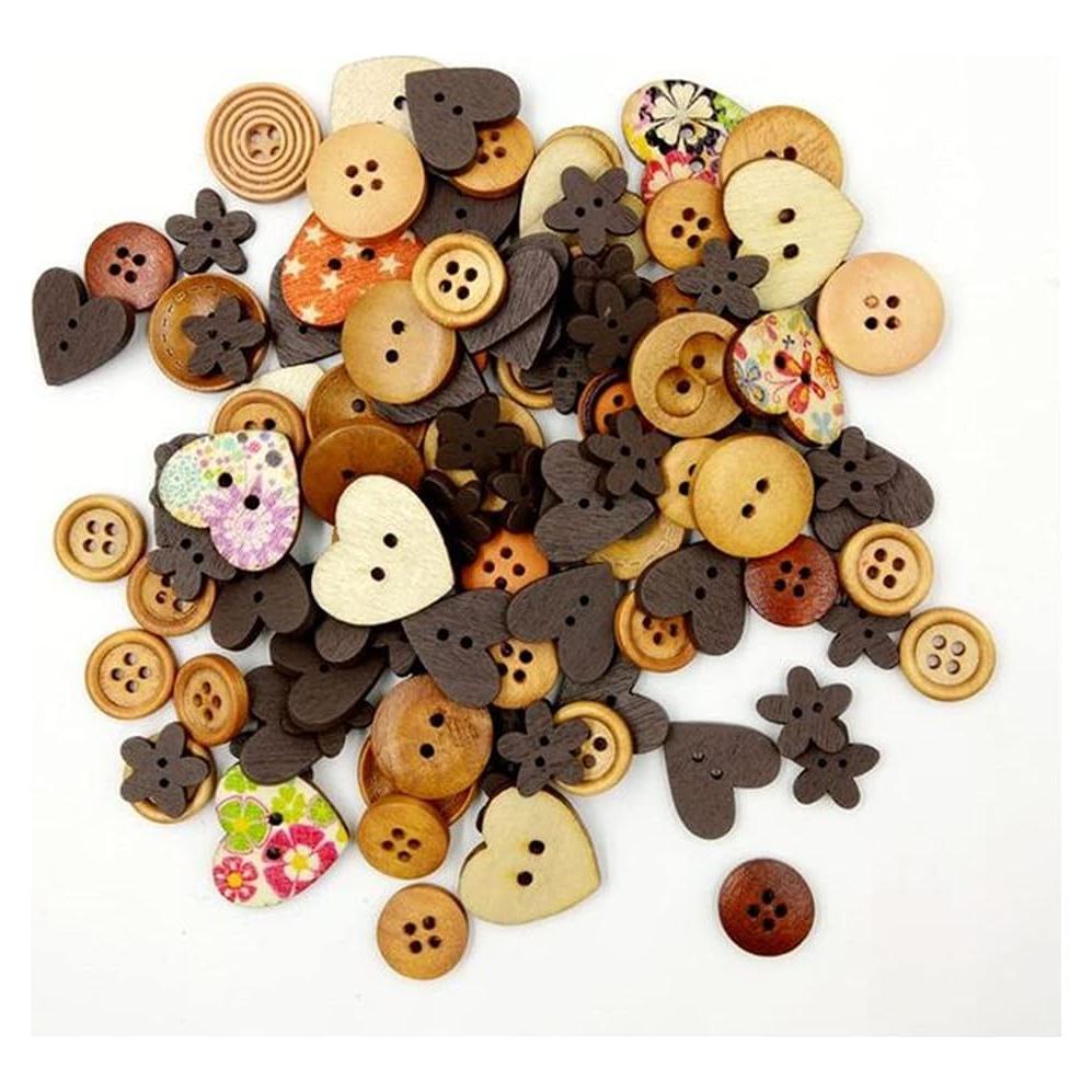 100 Botones de Madera 15mm Vingol para Manualidades Café