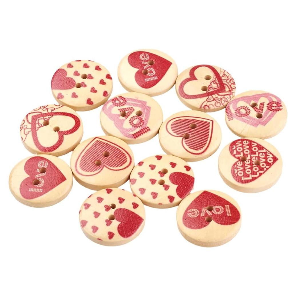 Botones de Madera Pintados CABODYALS 20mm Corazón 50Pcs