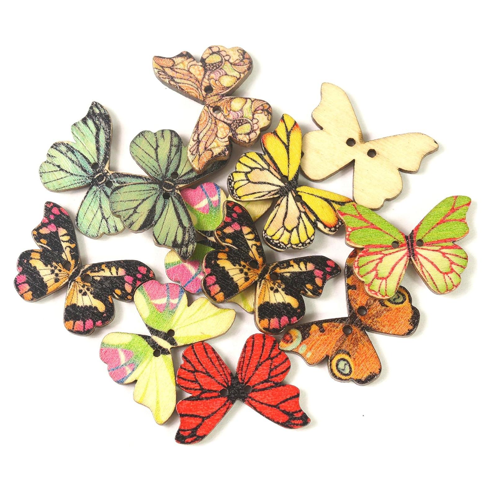Botones de mariposa de madera Todo en Uno 100pcs 2.1x2.8cm