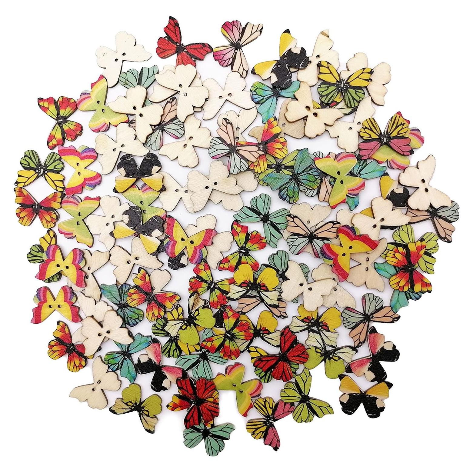 100 Botones de Mariposa de Madera Alfykym 25mm DIY