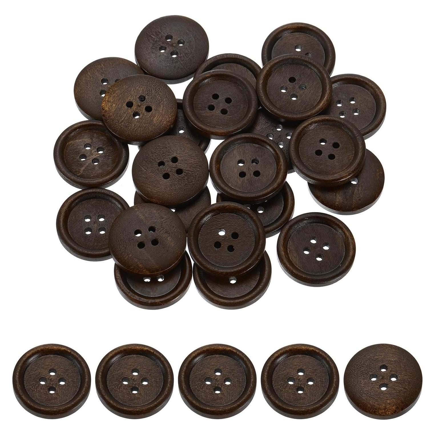 50 Botones de Madera 25mm uxcell 4 Agujeros Marrón Oscuro
