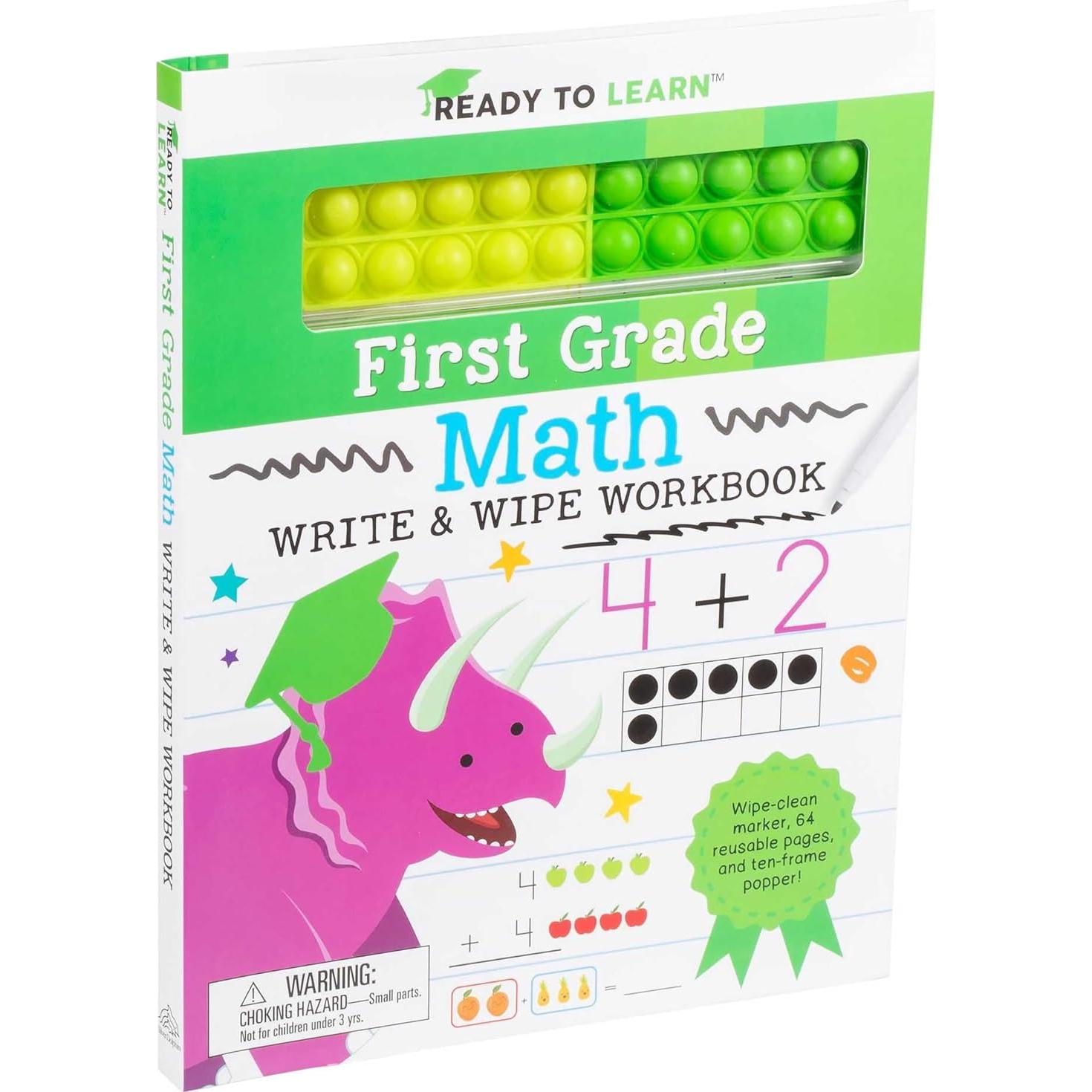 Ready to Learn: First Grade Math Write & Wipe Workbook with Popper