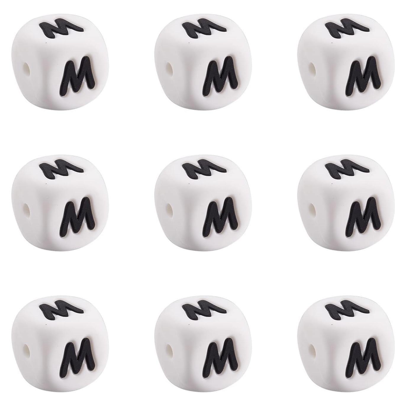 Perlas de Silicona Cubo Letra M FASHEWELRY 10 Pcs 12mm