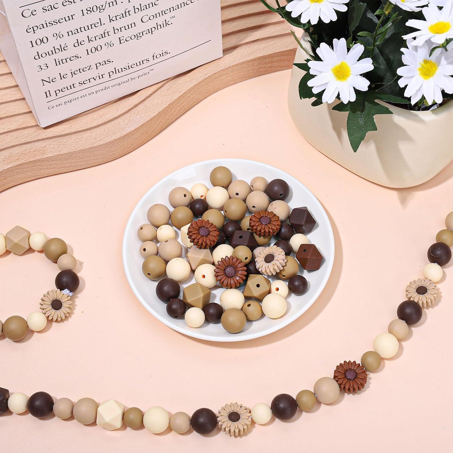 Perlas de Silicona Marrón Whaline 100Pcs para Manualidades DIY