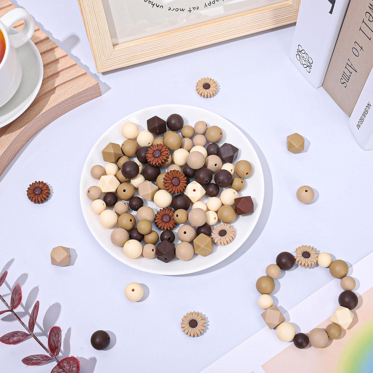 Perlas de Silicona Marrón Whaline 100Pcs para Manualidades DIY