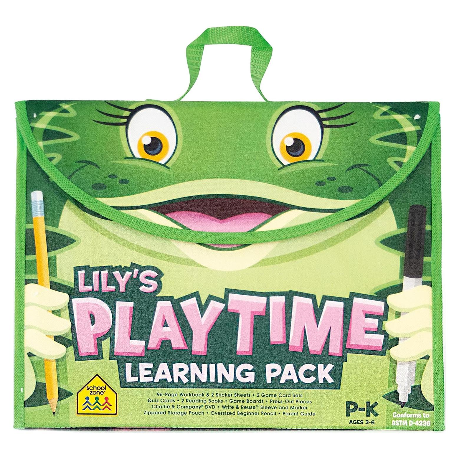 School Zone Lily's Playtime Activity Learning Pack: Preschool, Kindergarten, Workbooks, Flash Cards, Cut & Paste, Tracing, Mazes, Search & Find, Carrying Case, Pencil & Wipe-Clean Marker