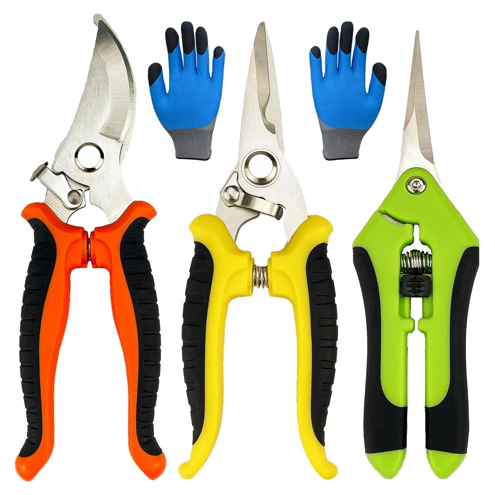 Tijeras de podar Lengnoyp con guantes - 4 piezas, acero inoxidable