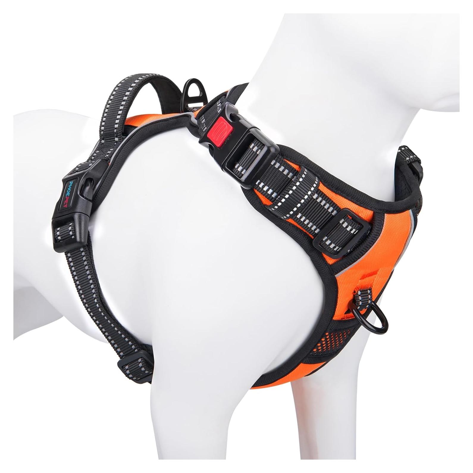 Arnés para Perros Mediano PHOEPET Reflectante Ajustable Naranja