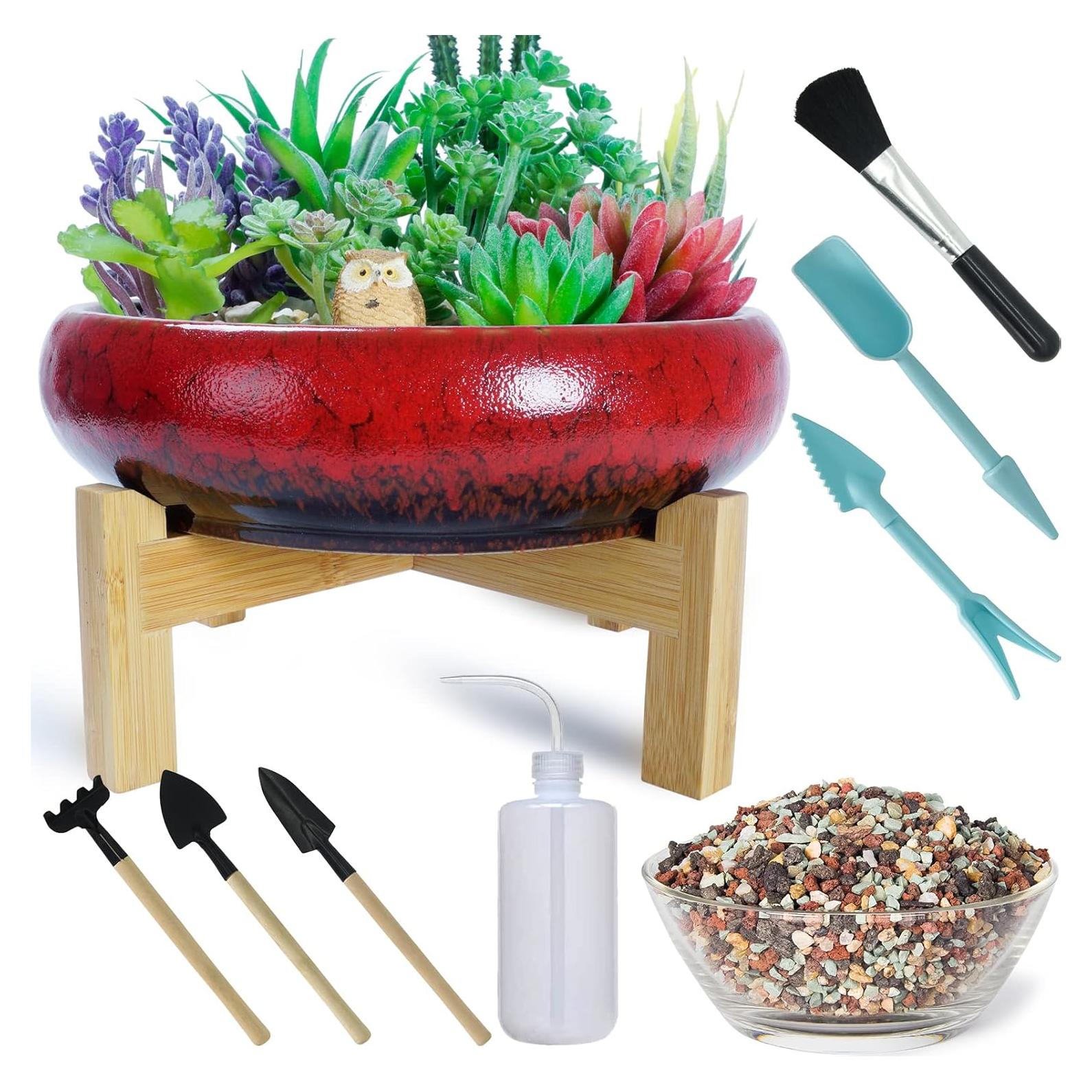 Maceta de cerámica ARTKETTY 25.4cm con drenaje y soporte