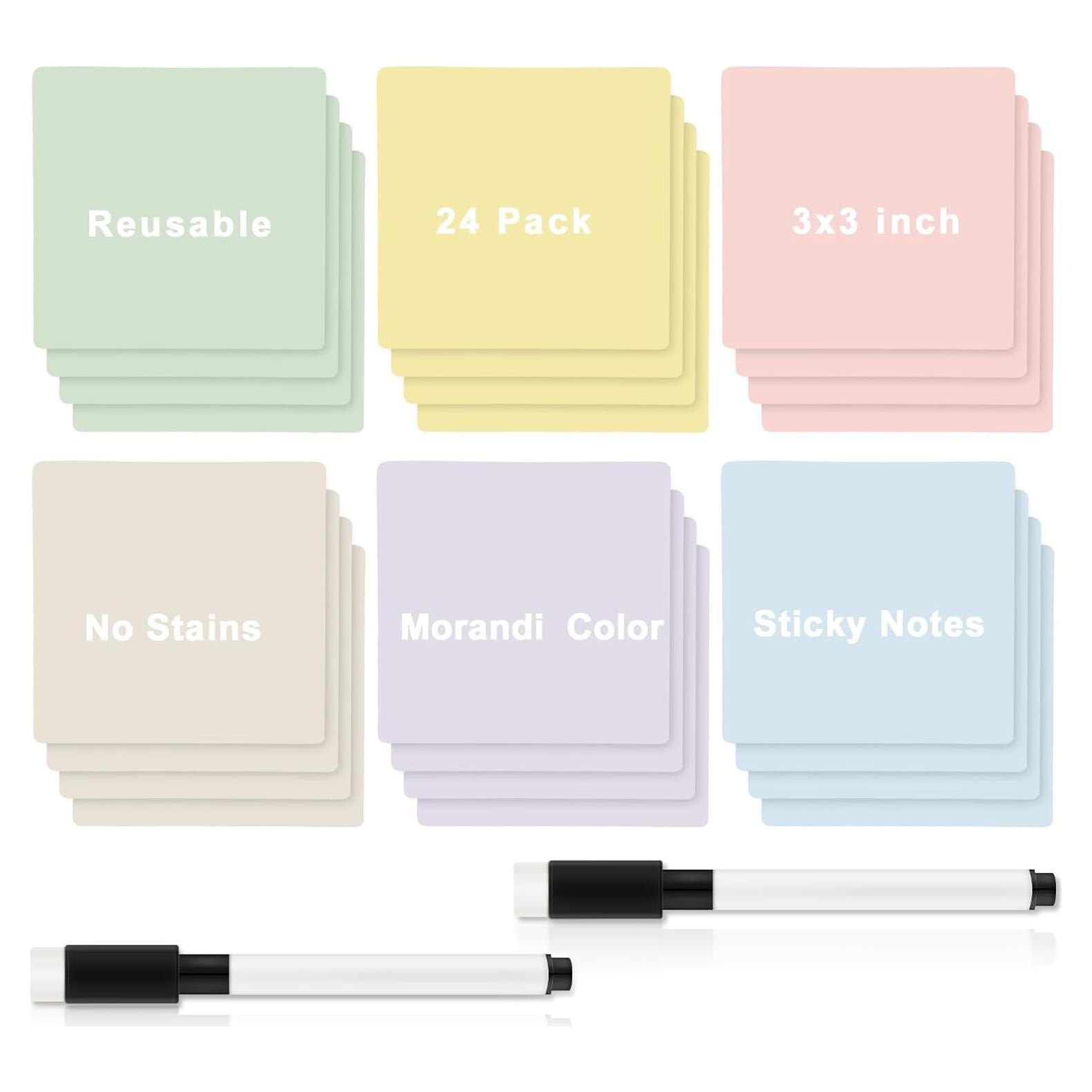 24 Notas Adhesivas Reutilizables Tenceur 7.6x7.6cm con 2 Marcadores