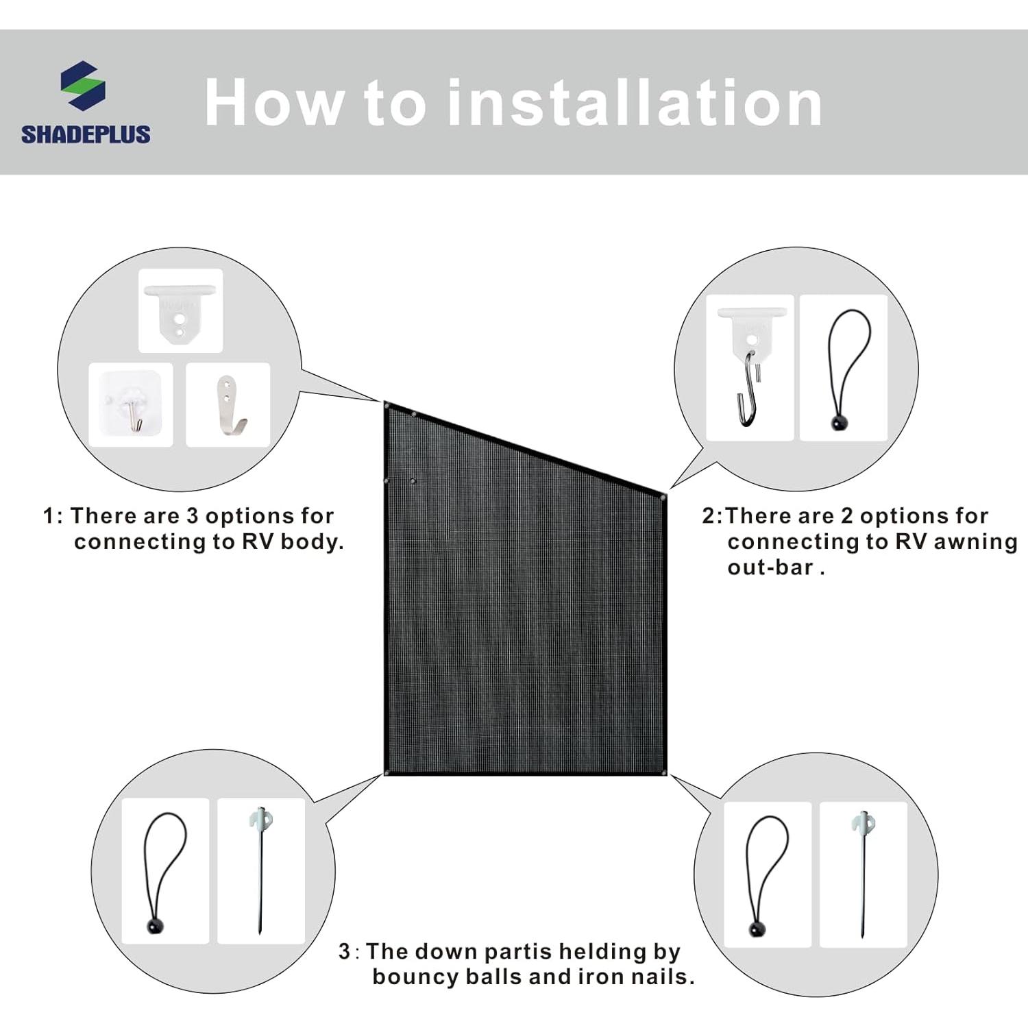Pantalla de Sombra Lateral SHADEPLUS 2.74m x 2.13m Negra