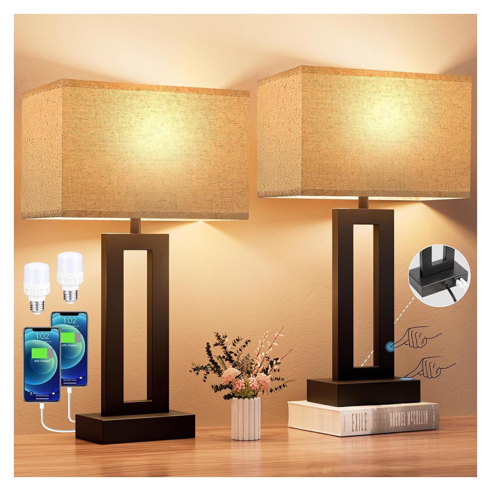 Lámparas de dormitorio Seealle - Control táctil, 3 niveles, USB